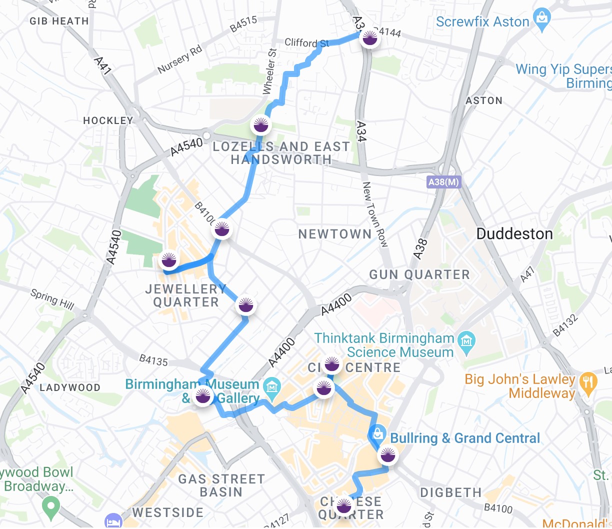 Tour Map Birmingham 